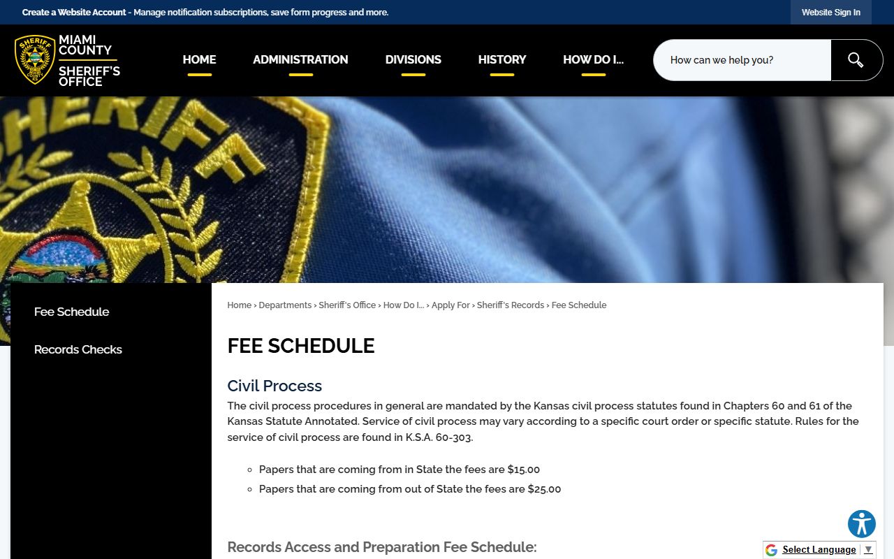 Miami County jail inmate records sheriff fee schedule