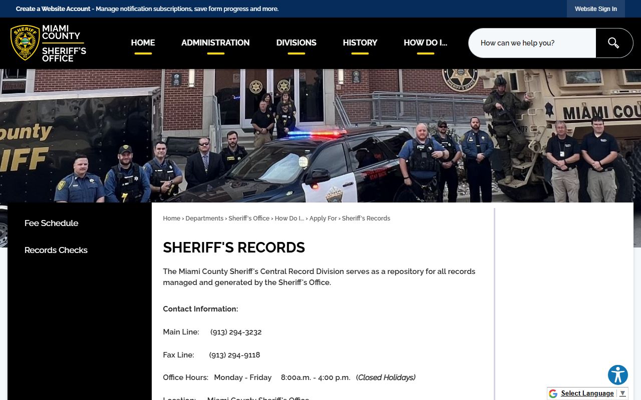 Miami County inmate records sheriff records request page
